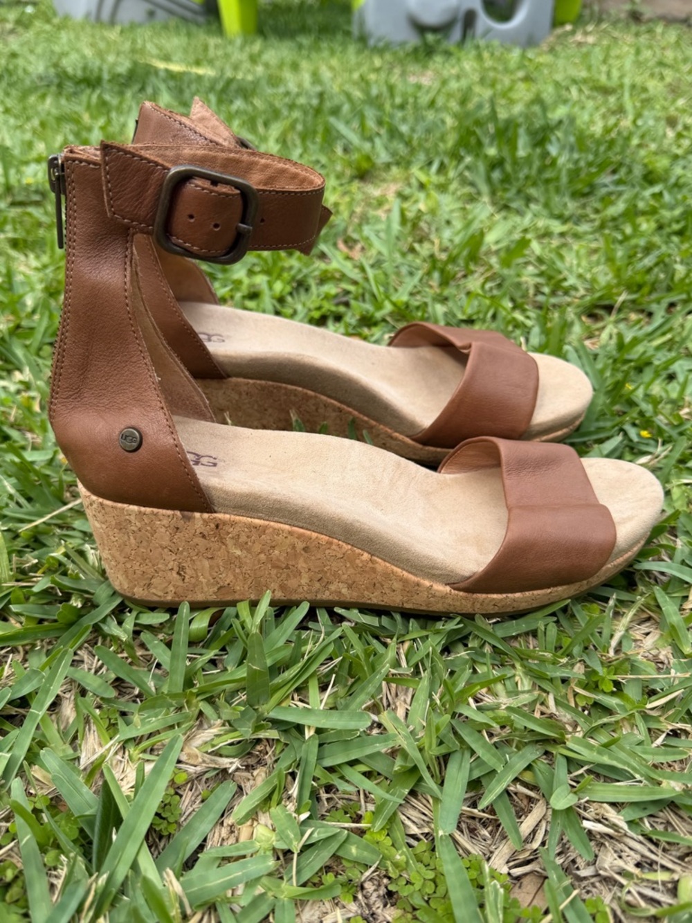 UGG Zoe Women's Brown Cork Wedge Sandals with Ankle Strap